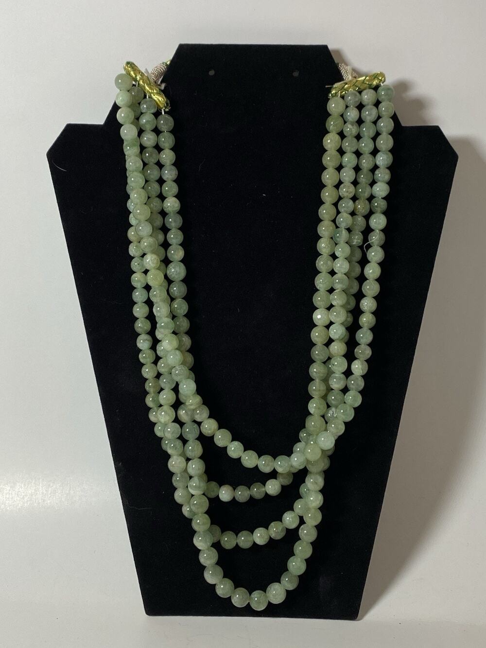 Natural Green Jadeite Beaded Multi Strand Necklace